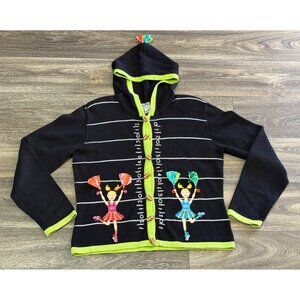 VINTAGE BLACK COLORFUL STRIPED HOODED FOOTBALL 3D CHEERLEADER CARDIGAN PM